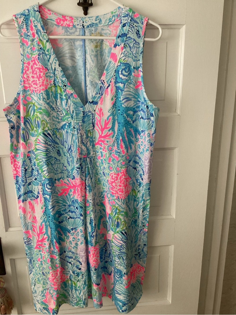 Lilly Pulitzer Pink, Aqua & Navy Tropical Print Dress